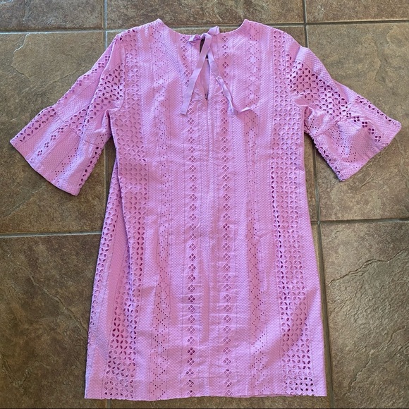 J. Crew 100% Cotton Flutter Sleeve Eyelet Dress In Sundrenched Peony - Picture 4 of 5